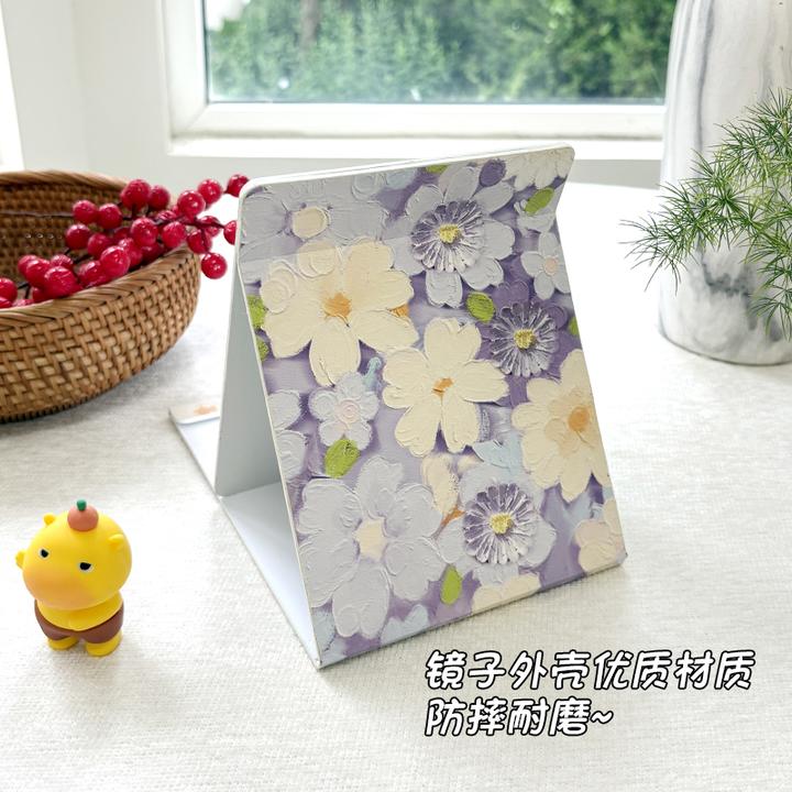 镜子油画风小清新折叠化妆镜女生大号随身便携小镜子台式化妆镜G