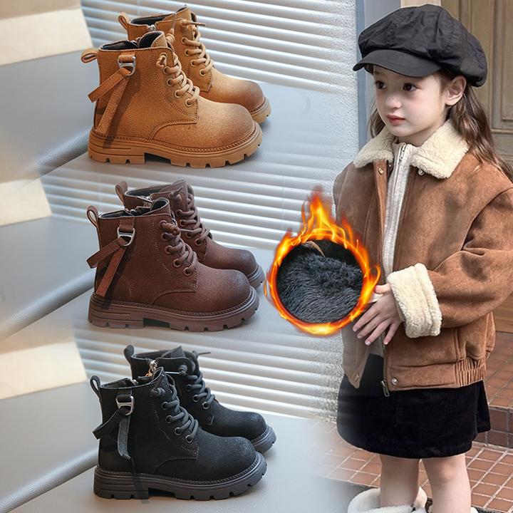 女童靴子儿童洋气加绒小短靴2025秋冬新款女孩保暖棉靴英伦马丁靴
