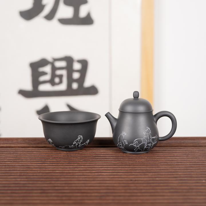 『江湖路远 山高水长』坭兴陶茶壶捂灰一壶一杯一个人喝茶壶80毫升