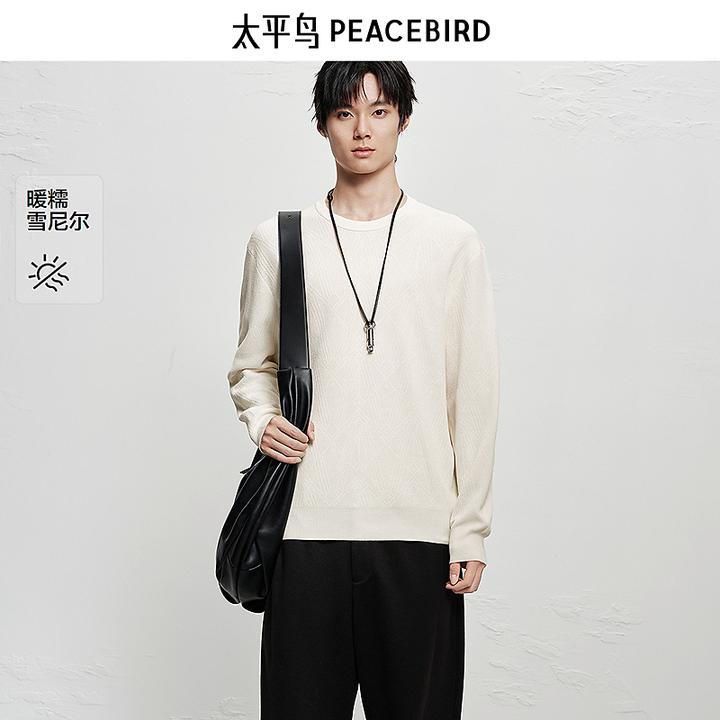 【商场同款】太平鸟男装25冬新款雪尼尔暗纹提花圆领毛衫B1EBF4235