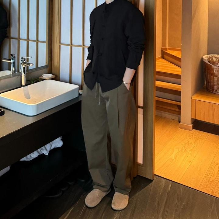 ZPAG秋季美式复古立体收褶设计感廓形宽松休闲直筒弯刀裤