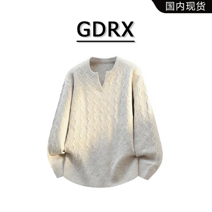 GDRX麻花设计针织男士毛衣2025秋季潮牌慵懒风宽松男款休闲上衣