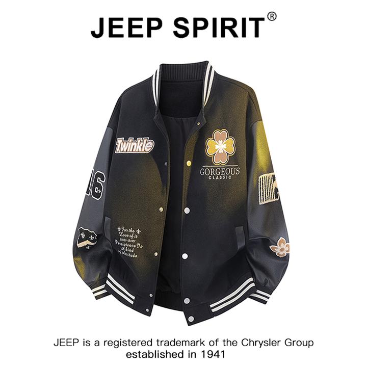 JEEPSPIRIT吉普痞帅棒球领夹克男款冬潮牌撞色刺绣美式设计感外套