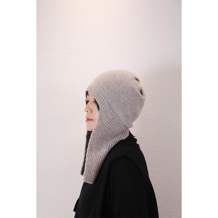 东雍 日系时髦潮流加厚保暖纯色羊绒针织毛线骑行包头护耳飞行帽