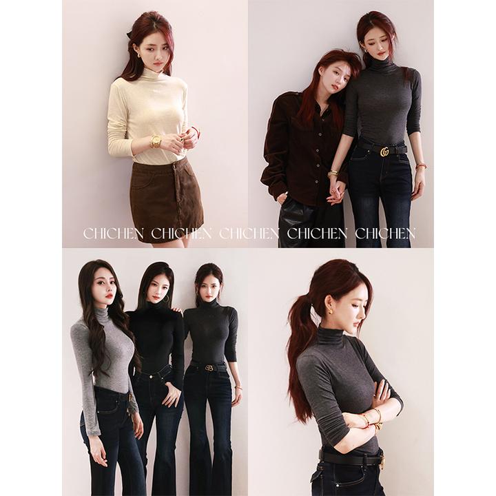 CHICHEN-羊绒皮肤衣--克什米尔羊绒高领修身打底衫