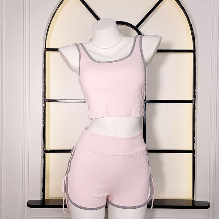 今夕何夕粉漾性感睡裙女夏季吊带背心短裤纯欲甜美睡衣带胸垫