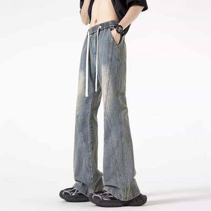 Cebrodz潮流春季新款水洗牛仔裤男士宽松直筒休闲坠感黑色阔腿裤