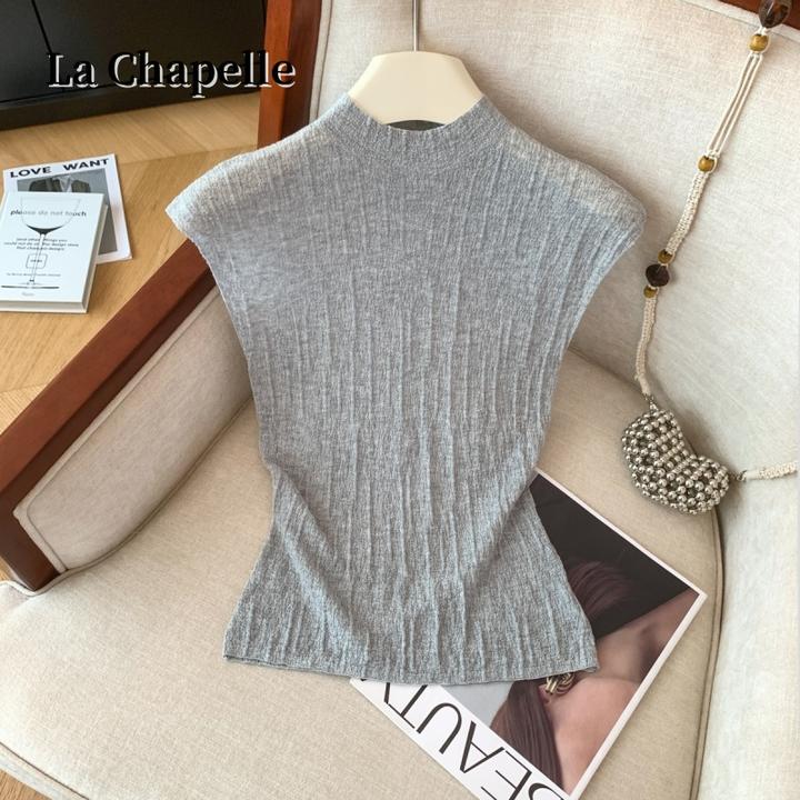 拉夏贝尔显瘦百搭纯色无袖针织打底衫女秋季新款外穿内搭舒适背心