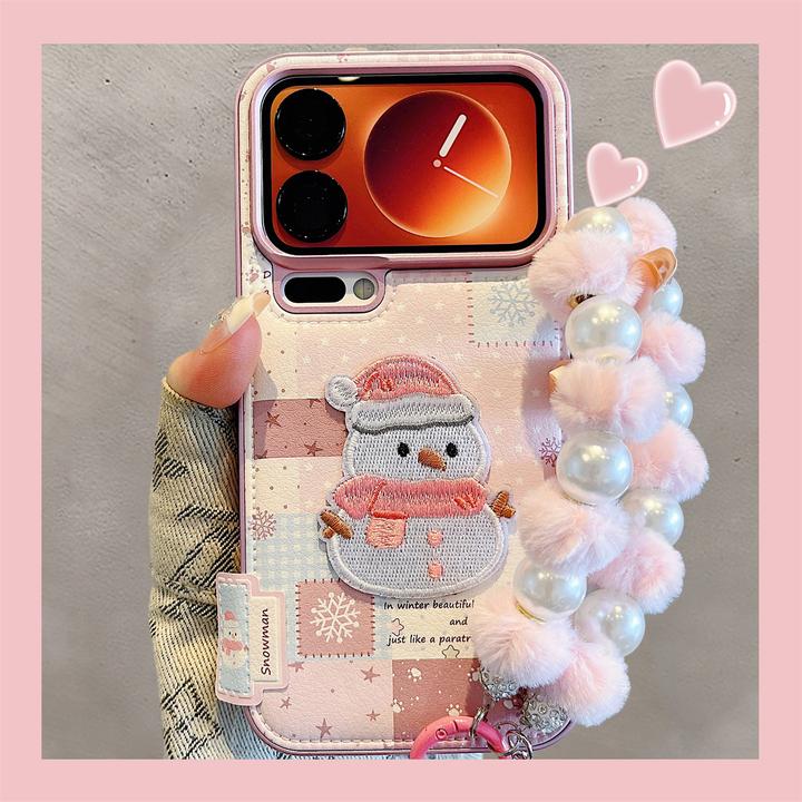 适用小米17promax新款手机壳可爱粉色格纹刺绣雪人xiaomi17pro女