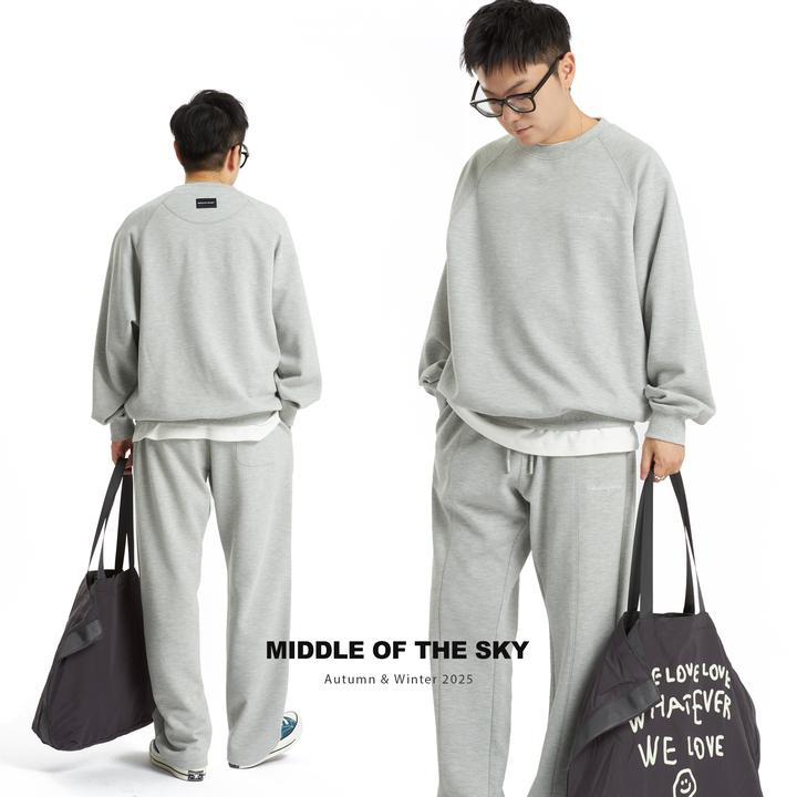MIDDLE OF THE SKY秋季简约潮流宽松刺绣华夫格圆领运动休闲套装