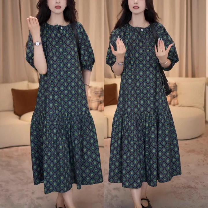 2025夏季百搭碎花显瘦中长裙时尚大气收腰遮肉宽松复古法式连衣裙