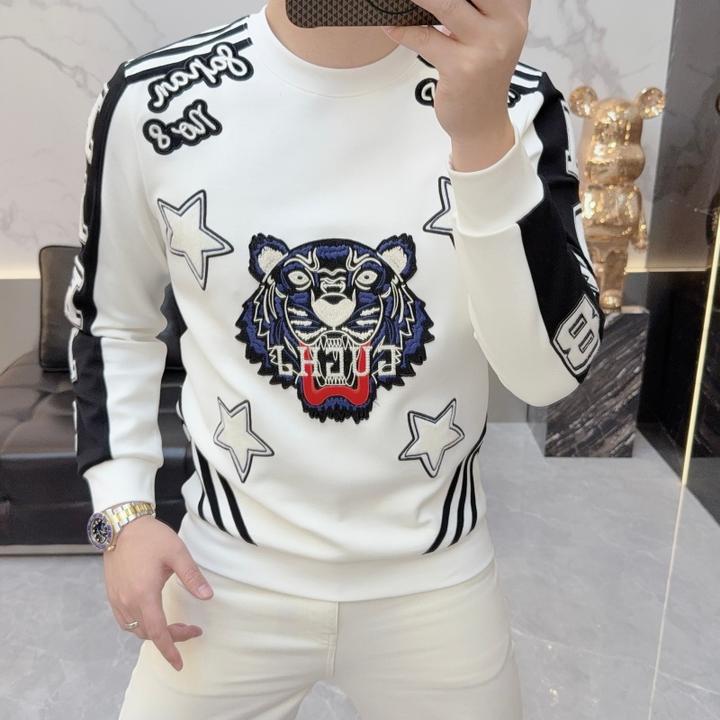 2025秋冬新款潮牌重工虎头刺绣个性圆领男士百搭长袖卫衣打底衫