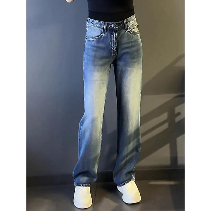 大码男士蓝色牛仔裤简约时尚百搭柔软舒适秋冬2025新款厚款长裤潮