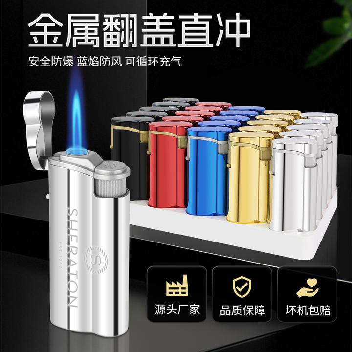 2025新款金属翻盖防风直冲打火机耐用可充气可定制加厚