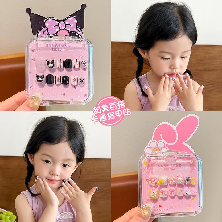 新款三丽鸥卡通穿戴甲精美透明指甲贴耳夹套装儿童女童公主可爱