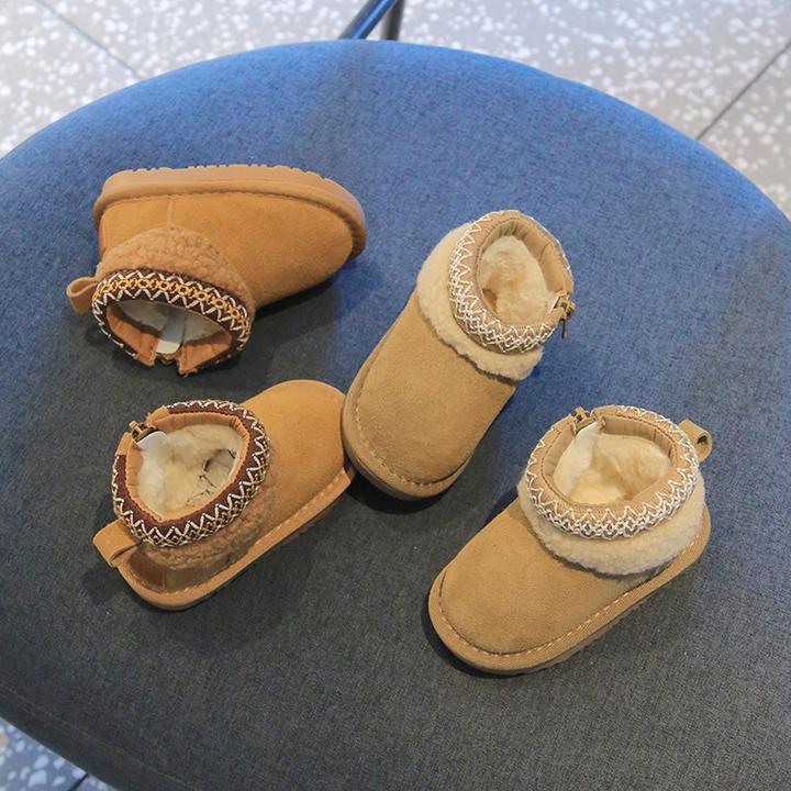 353儿童加厚雪地靴冬季新款真皮加绒保暖男女宝宝大棉鞋室外踩雪