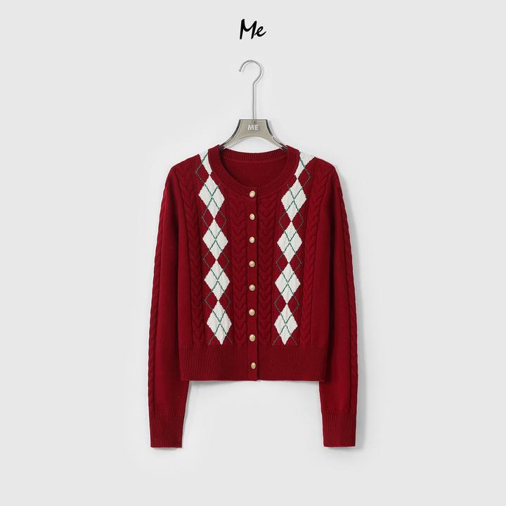 ME【新年大小姐】超细美利奴绵羊毛奢牌感菱格提花针织毛衣MESA5479