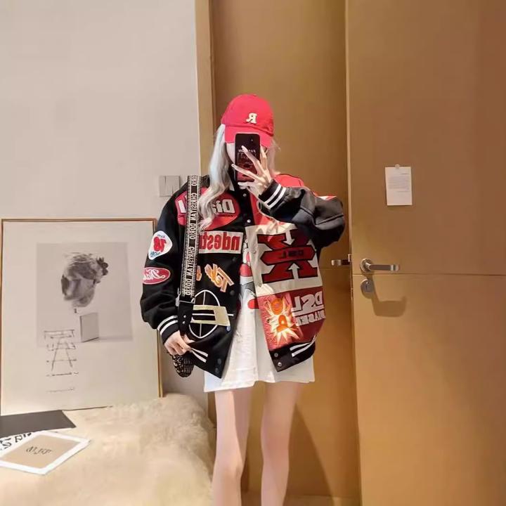 新款美式情侣嘻哈宽松百搭男机车夹克复古棒球服外套休闲韩版时尚