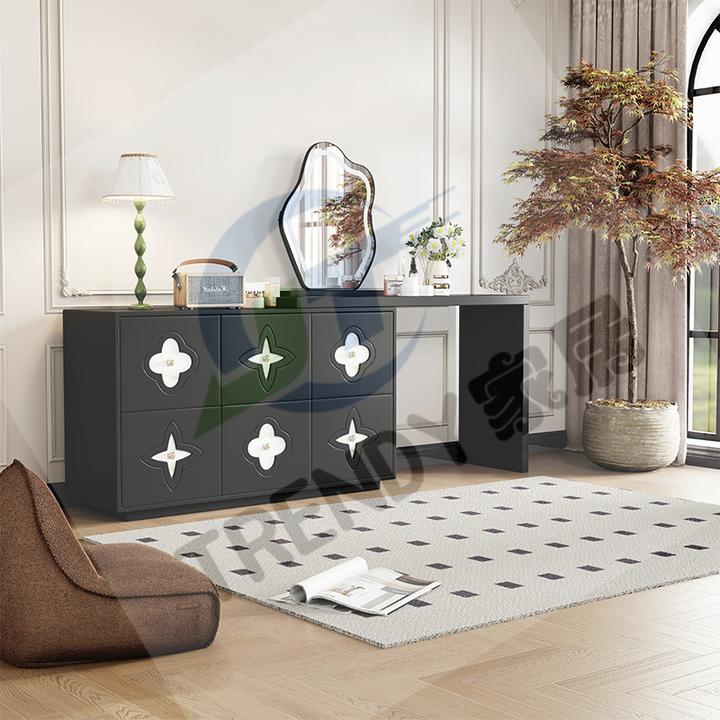 复古设计师黑色梳妆台斗柜一体法式化妆桌现代简约实木卧室化妆台