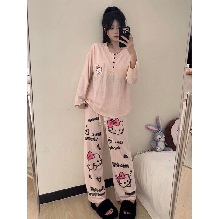 【卡通小猫】韩版少女可爱睡衣女春秋2025新款家居服可外穿两件套
