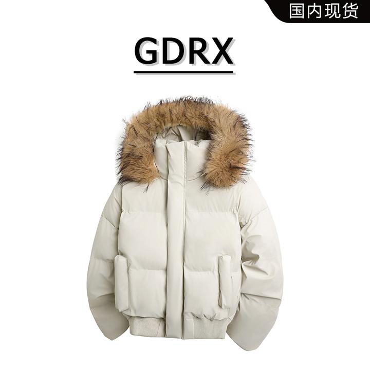 GDRX美式连帽保暖棉衣男士秋冬潮流毛领休闲外套轻奢高级感男装