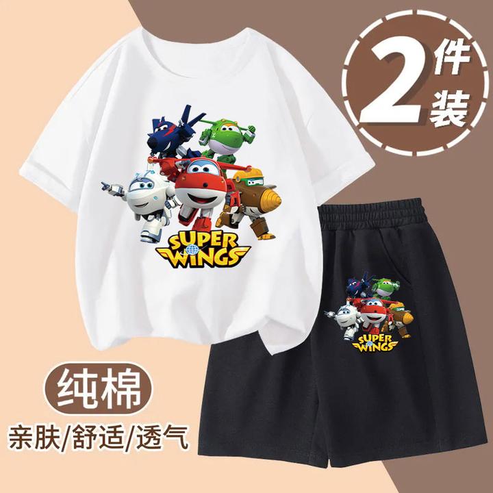 超级飞侠纯棉宝宝套装夏天男童短袖短裤薄款儿童帅气外穿运动裤潮