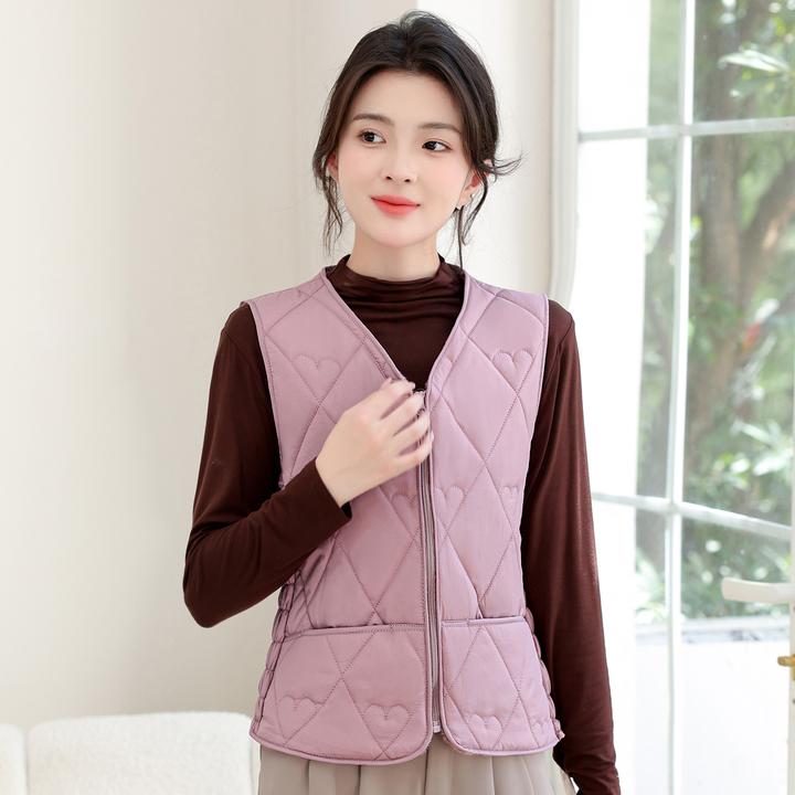 秋冬新款棉马甲女短款修身加绒保暖刺绣女马夹内穿背心大口袋大码