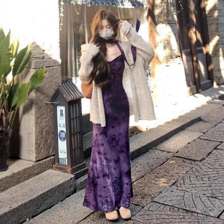 弹性衣长手工可调爆款女款青雾漫林秋季新款吊带裙女连衣裙a裙子