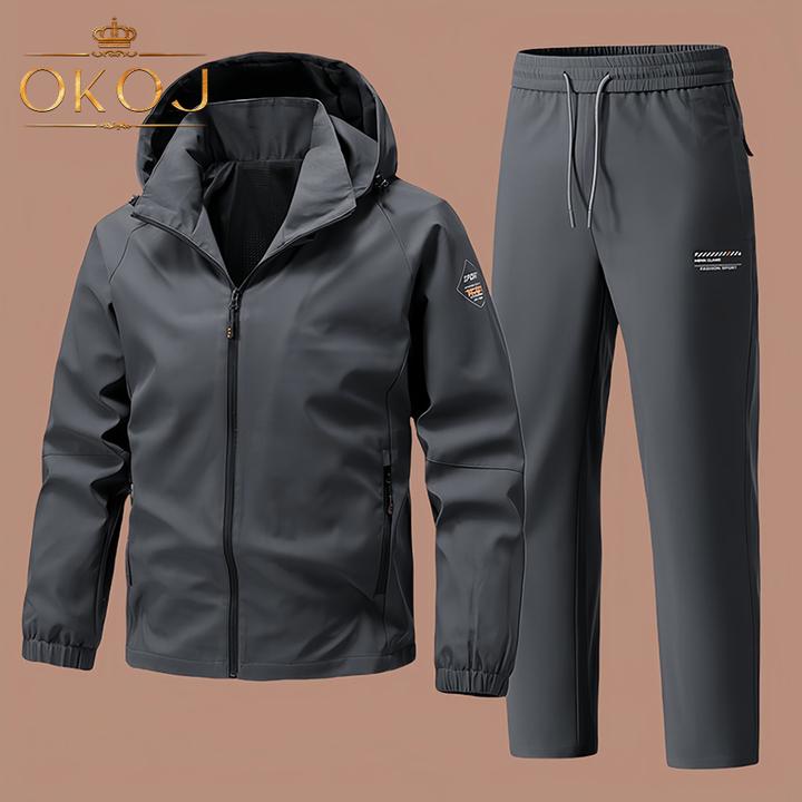 OKOJ户外运动套装男士宽松大码轻便透气秋季新款连帽休闲两件套