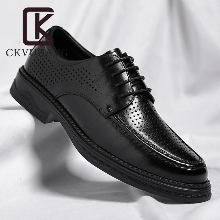 CKVUSAMG夏季皮鞋男镂空透气商务正装尖头洞洞鞋尖头高端英伦百搭