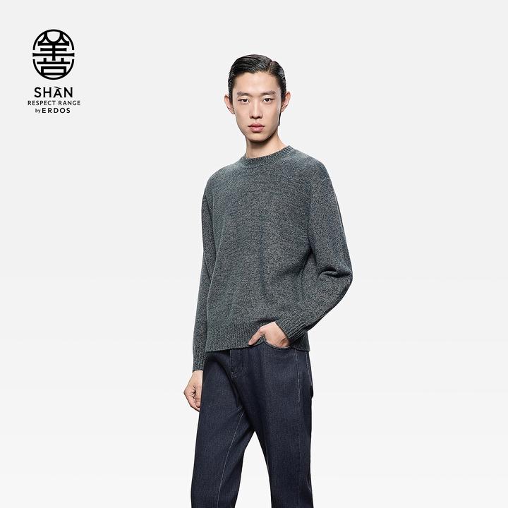 ERDOS 男装圆领花纱羊绒衫25年秋冬新品通勤百搭保暖针织套衫