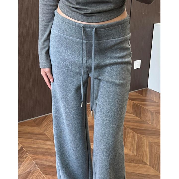 灰色阔腿裤女春秋加绒2024新款高腰垂感宽松直筒窄版小个子运动裤