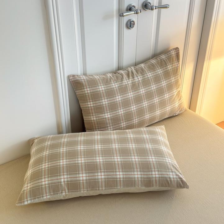 【枕套2只装】全棉水洗棉学生宿舍单人纯色格子枕芯套日式简约条纹