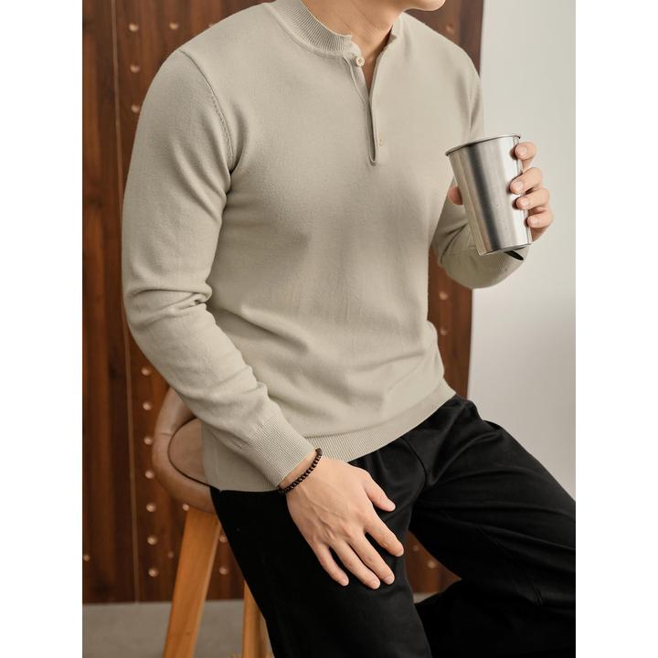 奥兰德保罗雅痞绅士亨利领修身打底针织衫男秋冬老钱长袖肌底毛衣