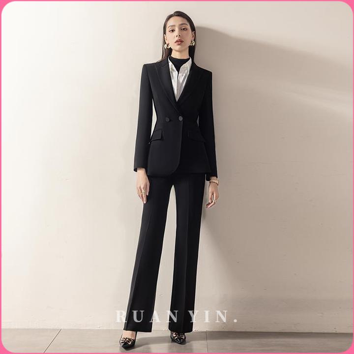 RUAN YIN黑色西装套装女高级感职业装前台接待售楼部工作服面试主
