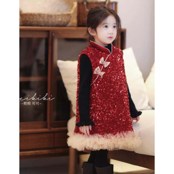 【礼禾】女童时尚气质秋冬款红色拜年服连衣裙 熙熙可可BXQ2465