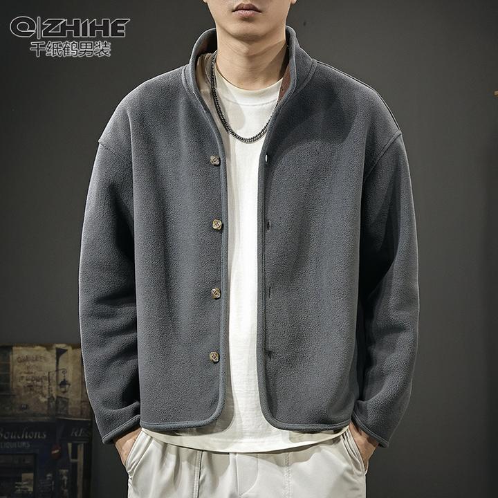 QZHIHE/千纸鹤秋季新款立领夹克男宽松大码休闲卫衣潮牌百搭外套