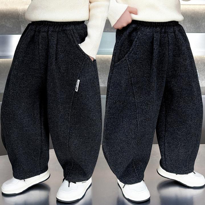 男童冬装加绒裤子冬季2025儿童弯刀韩版新款一体加厚保暖休闲长裤