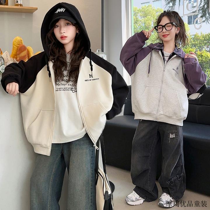 新款女童春季棒球服外套大童时尚网红拉链夹克衫洋气上衣14岁棉质