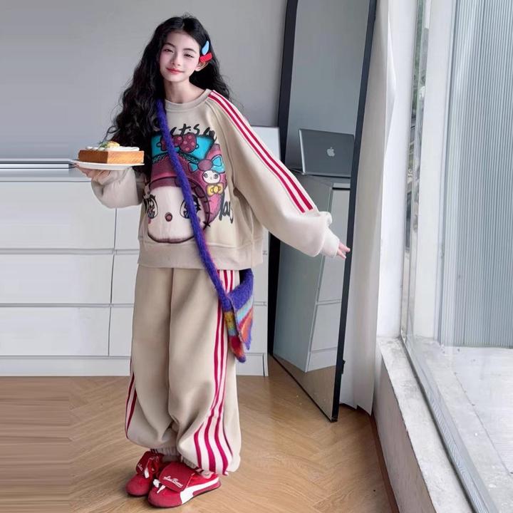 女童加绒套装秋冬装2025新款女孩大童加厚卫衣儿童深秋运动两件套