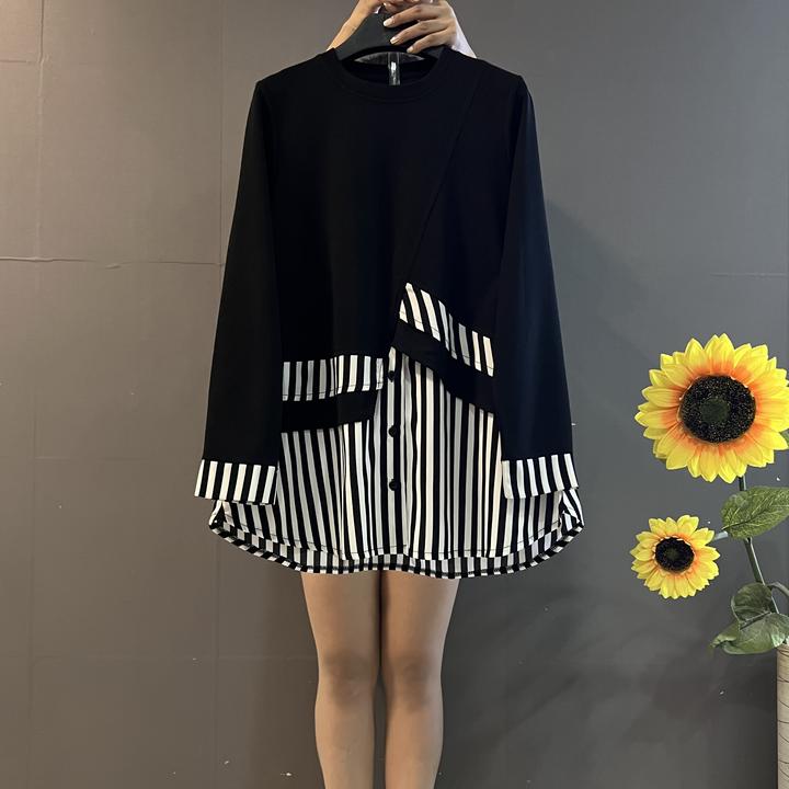 假两款拼接条纹宽松遮肚显瘦洋气大衫