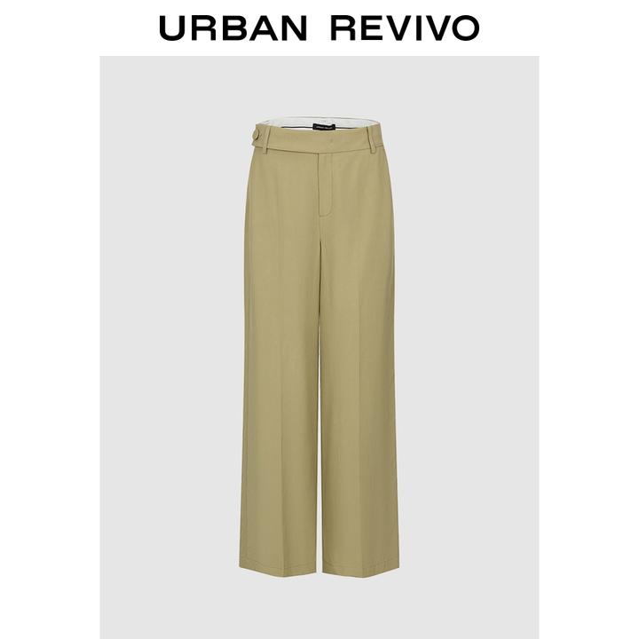 UR2025冬季新款女装气质都市通勤压褶侧纽扣直筒裤UWM650115