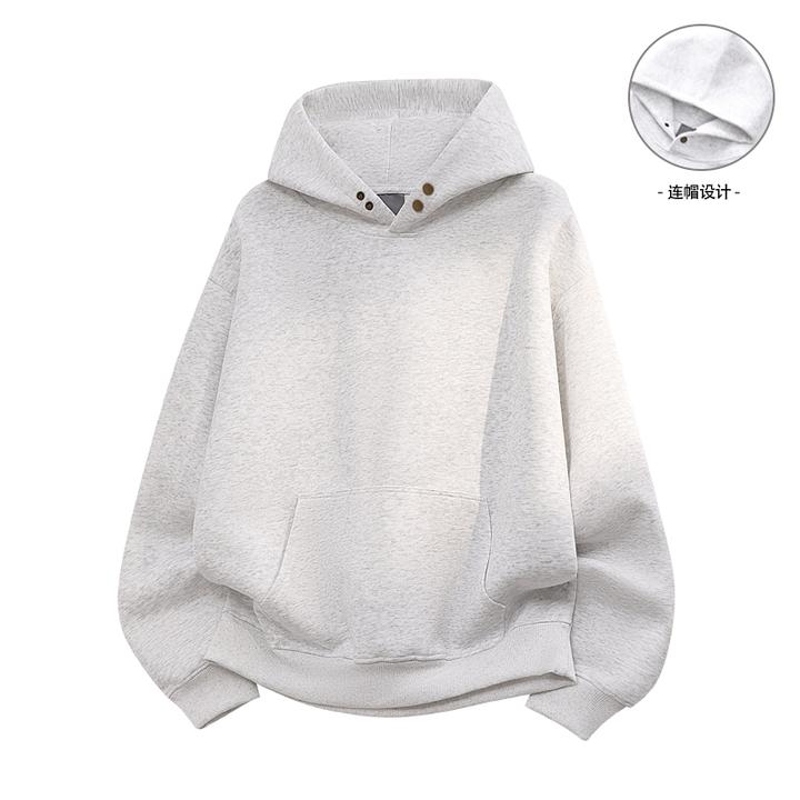 380g重磅纯棉连帽卫衣男女秋季潮牌纽扣上衣套头帽衫宽松休闲外套