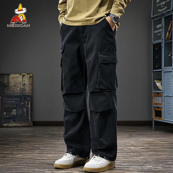 Mexican/稻草人美式潮牌伞兵工装裤男款春季宽松阔腿直筒休闲长裤