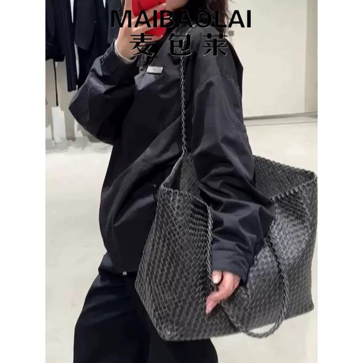 麦包莱2025新款编织感大容量托特包女软皮单肩手提包时尚百搭通勤