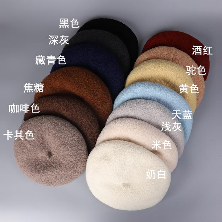 25年贝雷帽女秋冬百搭简约100%羊毛画家帽韩版时尚小揪揪画家帽