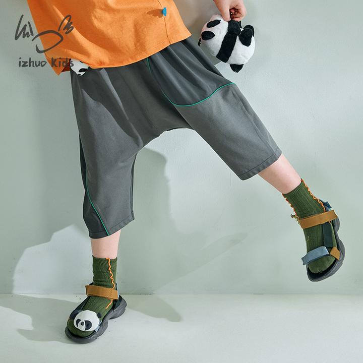 小日着休闲裤2025新款夏季中大男女宝七分运动工装薄裤子TD2204K2