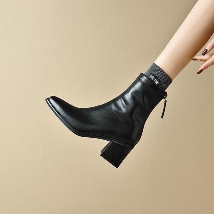 ins时髦女孩！6.5cm~韩国静音软底弹力黑色高跟短靴女方头瘦瘦靴