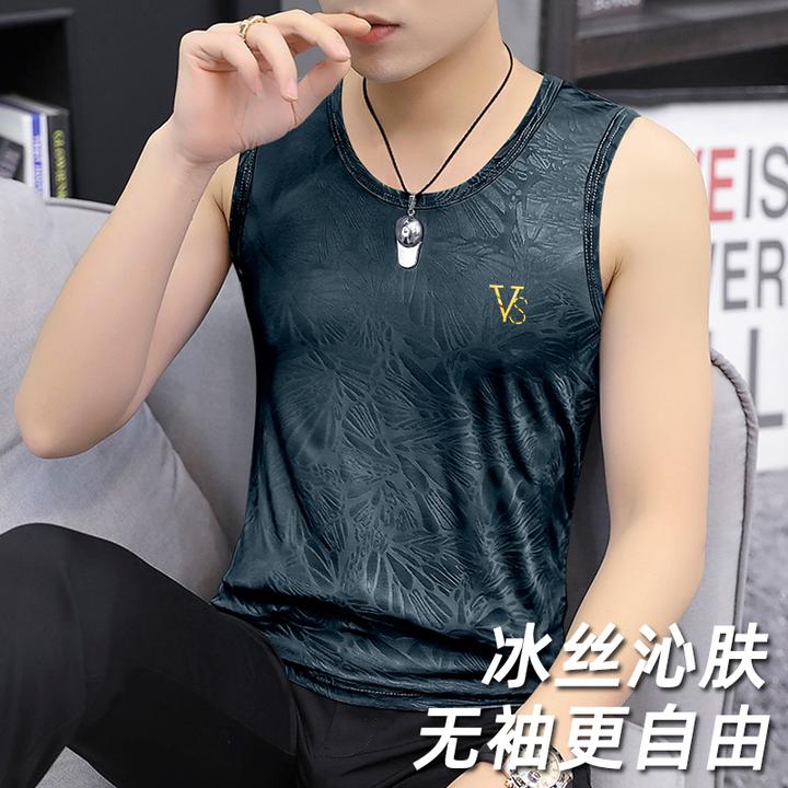 2026年夏季新款男士圆领宽肩冰丝花瓣背心修身透气T恤健身上衣服