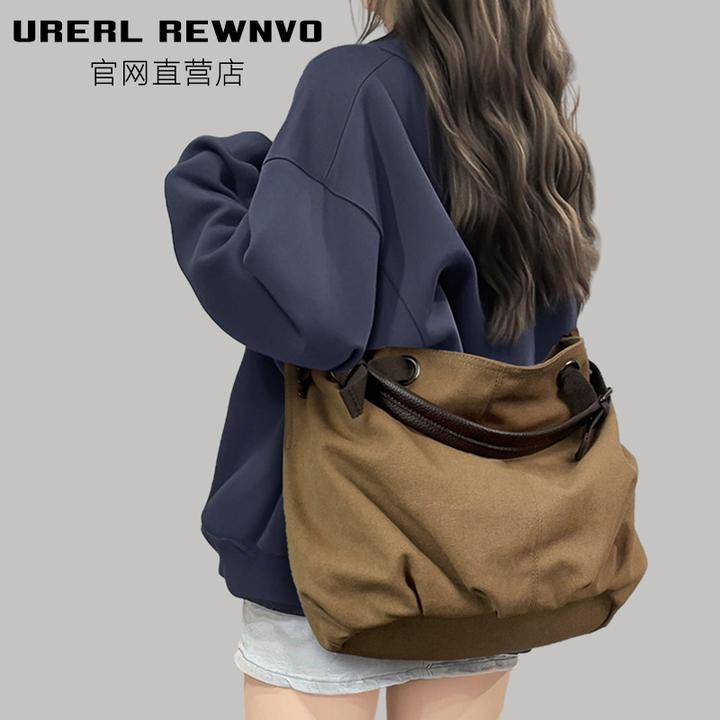 URERL REWNVO帆布托特包女2025新款通勤大容量帆布斜挎包大挎包